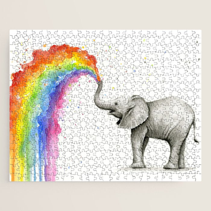 Baby Elephant Spraying Rainbow Jigsaw Puzzle Gallery Image 1