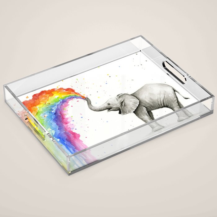 Baby Elephant Spraying Rainbow Acrylic Tray Gallery Image 1