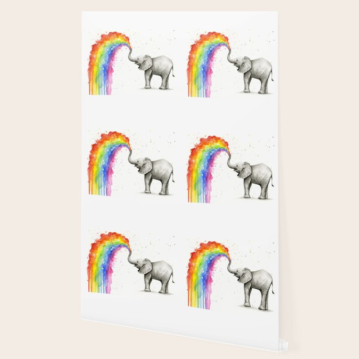 Baby Elephant Spraying Rainbow Wallpaper Gallery Image 2