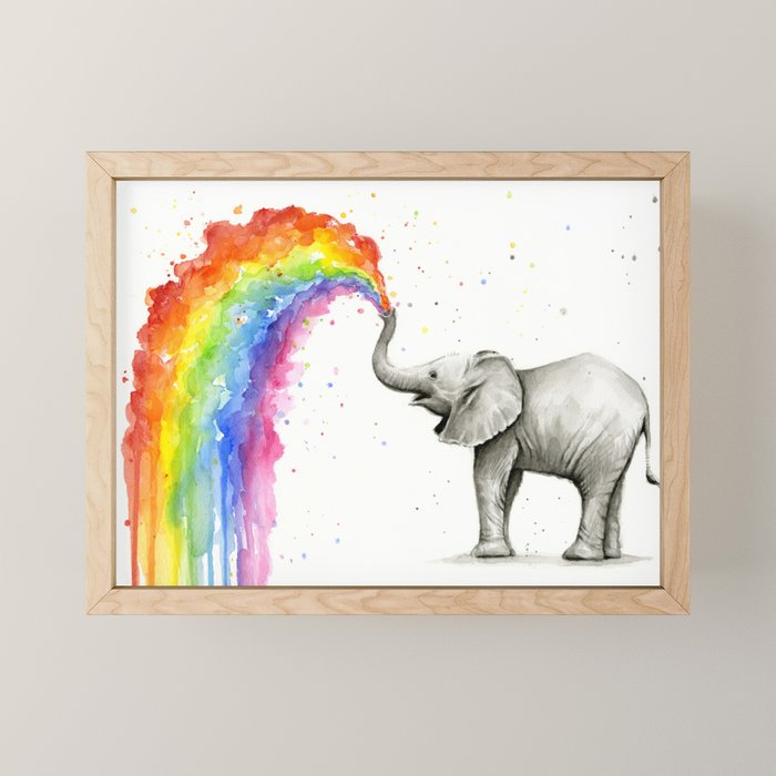 Baby Elephant Spraying Rainbow Mini Art Print Gallery Image 1