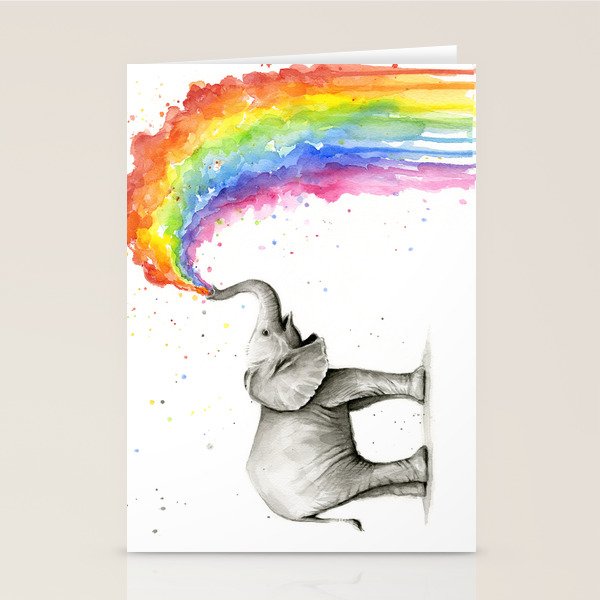 Baby Elephant Spraying Rainbow Stationery Card Gallery Image 2