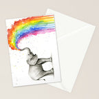 Baby Elephant Spraying Rainbow Stationery Card Gallery Image 2