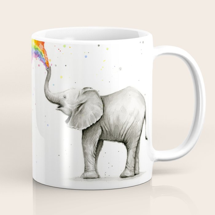 Baby Elephant Spraying Rainbow Coffee Mug Gallery Image 1