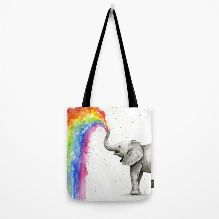 Baby Elephant Spraying Rainbow Tote Bag Gallery Image 2