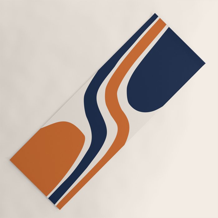 Abstract Shapes 66 in Vintage Orange and Navy Blue Yoga Mat Gallery Image 1