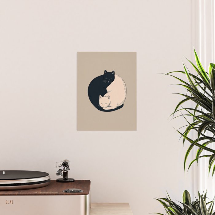 Yin Yang Cats Illustration Poster Gallery Image 2