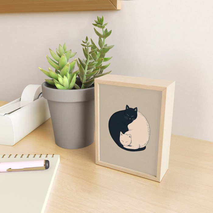 Yin Yang Cats Illustration Mini Art Print Gallery Image 2