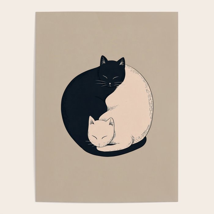 Yin Yang Cats Illustration Poster Gallery Image 4