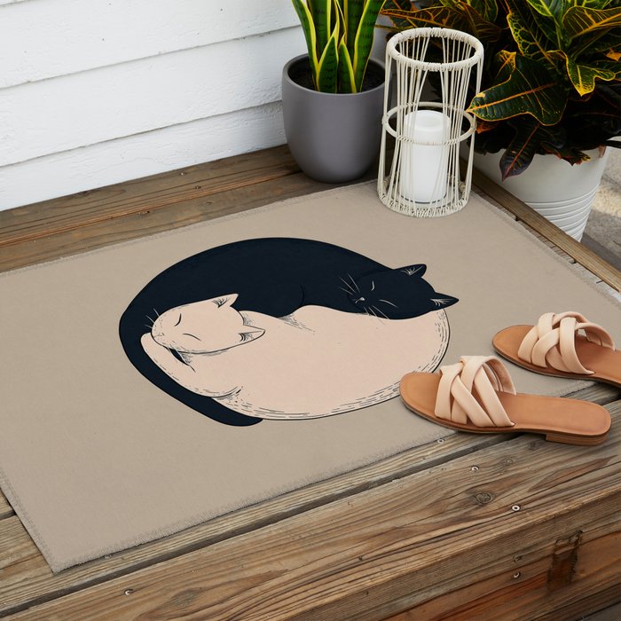 Yin Yang Cats Illustration Outdoor Rug Gallery Image 2