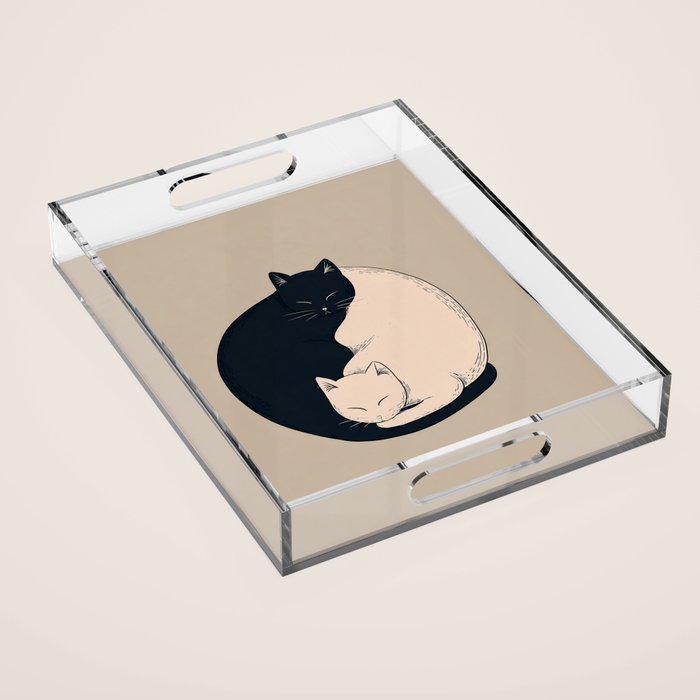 Yin Yang Cats Illustration Acrylic Tray Gallery Image 1