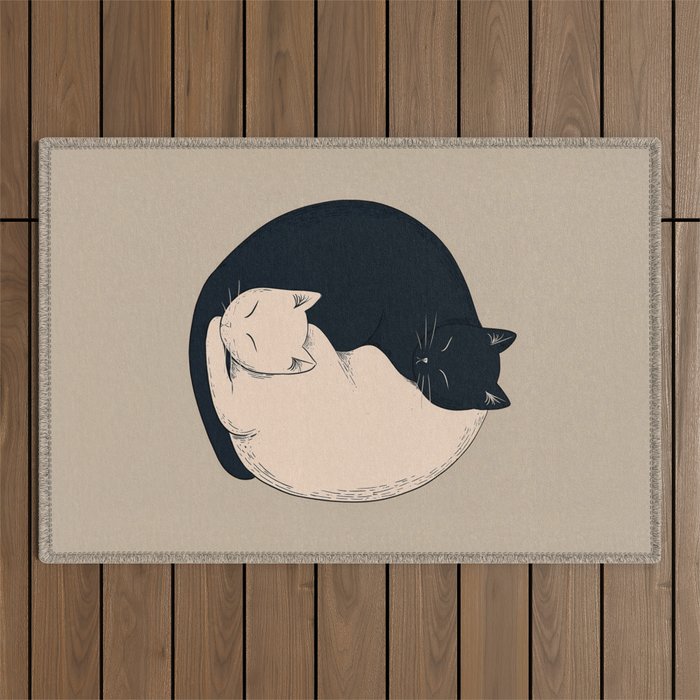 Yin Yang Cats Illustration Outdoor Rug Gallery Image 1
