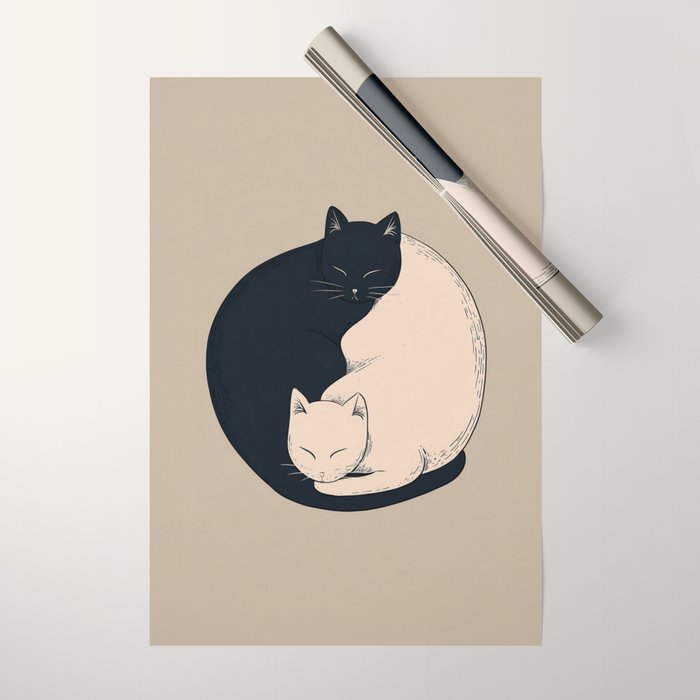 Yin Yang Cats Illustration Wrapping Paper Gallery Image 1
