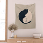 Yin Yang Cats Illustration Wall Tapestry Gallery Image 2