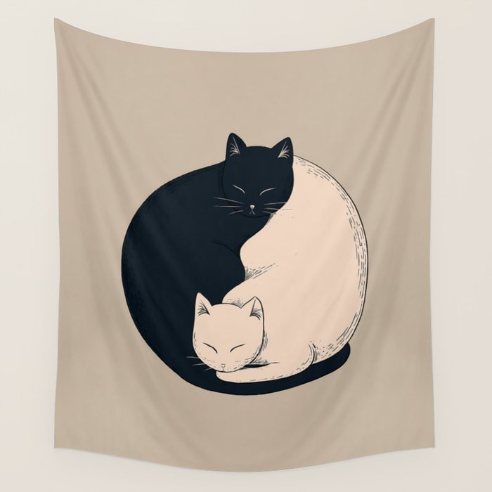 Yin Yang Cats Illustration Wall Tapestry Gallery Image 4