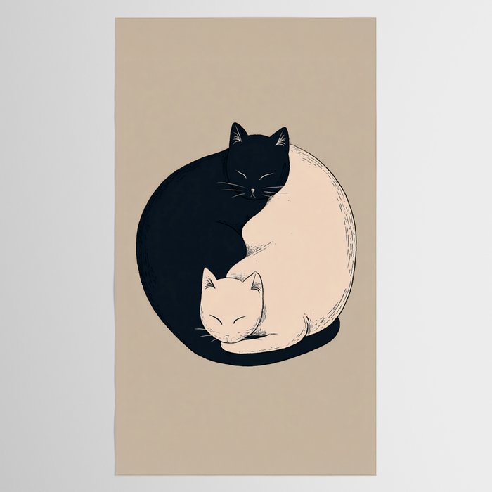Yin Yang Cats Illustration Tablecloth Gallery Image 2