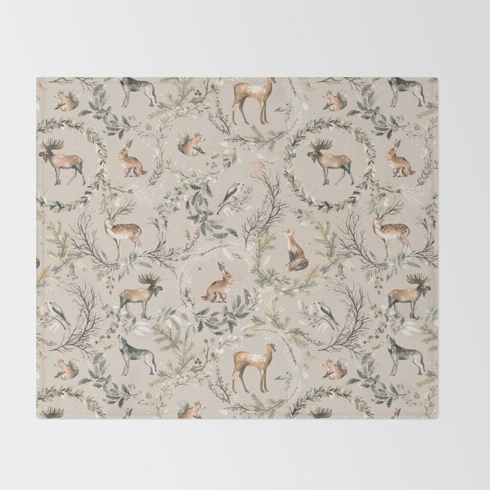 Harvest 2025 Woodland Toile Winter Autumn Animals Forest  Throw Blanket Gallery Image 2
