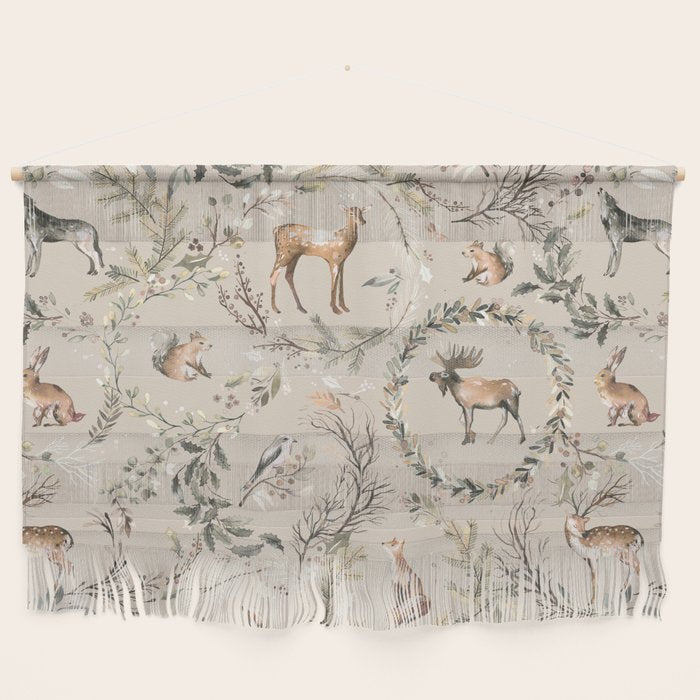 Harvest 2025 Woodland Toile Winter Autumn Animals Forest  Wall Hanging Gallery Image 1