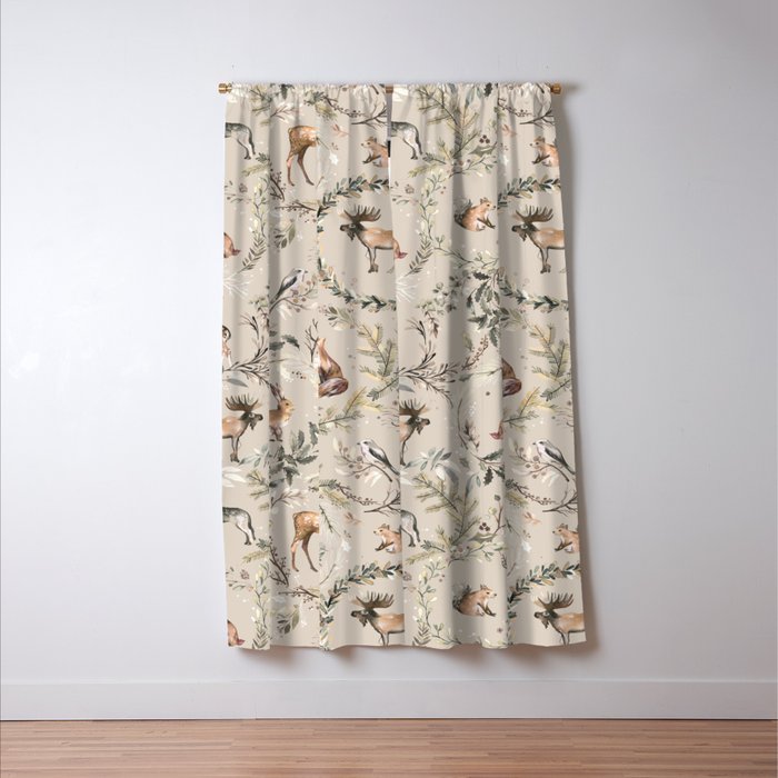 Harvest 2025 Woodland Toile Winter Autumn Animals Forest  Window Curtain Gallery Image 3