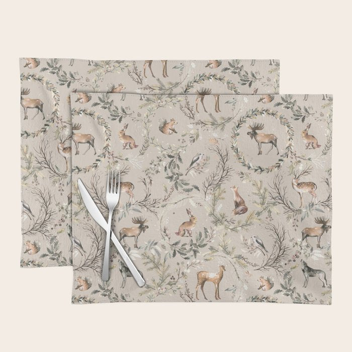 Harvest 2025 Woodland Toile Winter Autumn Animals Forest  Placemat Gallery Image 1