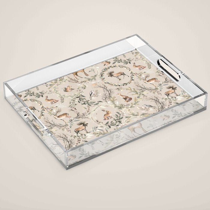 Harvest 2025 Woodland Toile Winter Autumn Animals Forest  Acrylic Tray Gallery Image 1