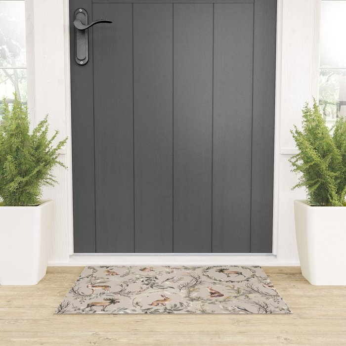 Harvest 2025 Woodland Toile Winter Autumn Animals Forest  Welcome Mat Gallery Image 3
