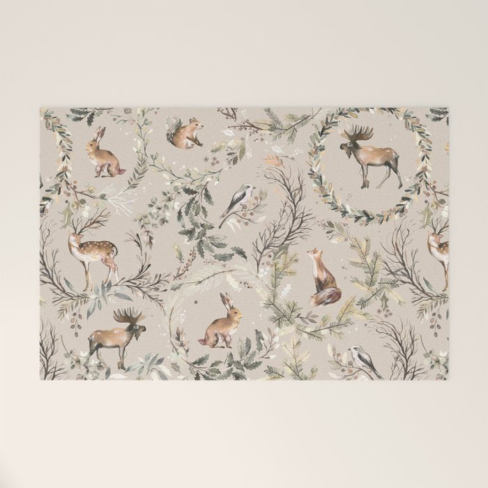 Harvest 2025 Woodland Toile Winter Autumn Animals Forest  Welcome Mat Gallery Image 1