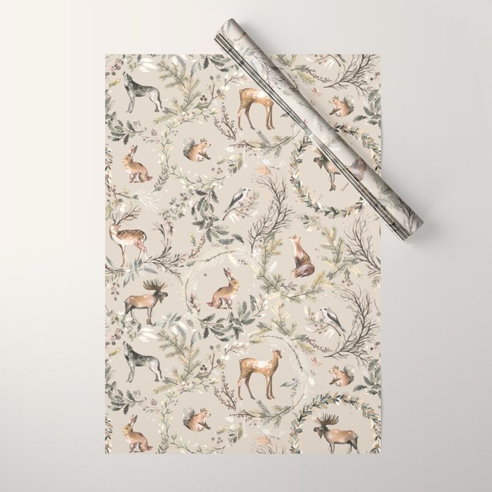Harvest 2025 Woodland Toile Winter Autumn Animals Forest  Wrapping Paper Gallery Image 1