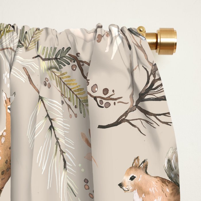 Harvest 2025 Woodland Toile Winter Autumn Animals Forest  Window Curtain Gallery Image 2