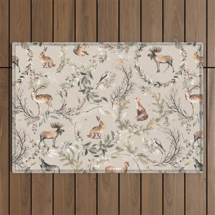 Harvest 2025 Woodland Toile Winter Autumn Animals Forest  Outdoor Rug Gallery Image 1