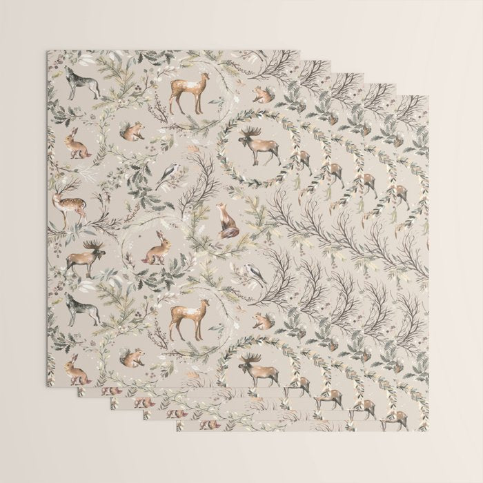 Harvest 2025 Woodland Toile Winter Autumn Animals Forest  Wrapping Paper Gallery Image 3