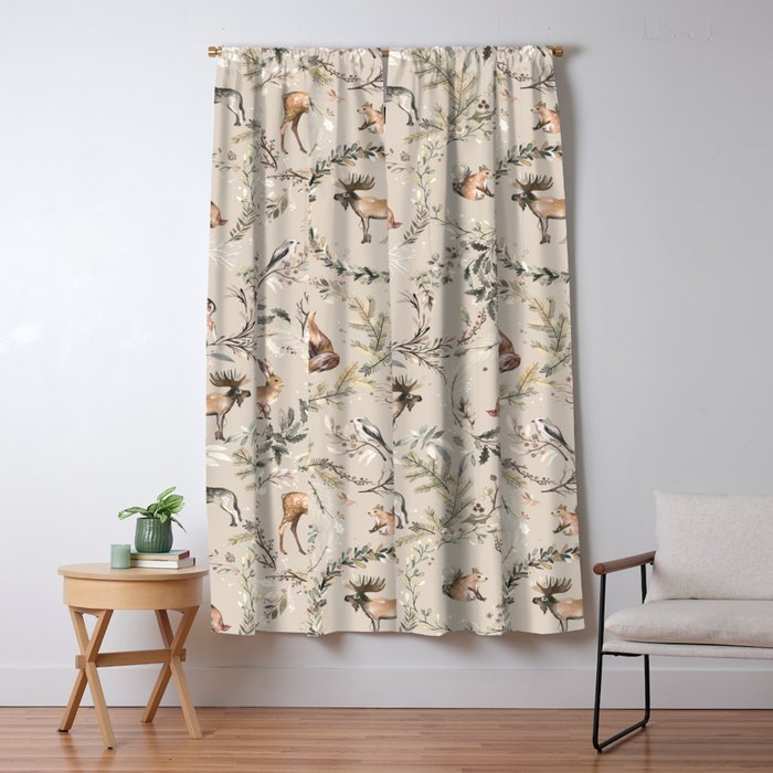 Harvest 2025 Woodland Toile Winter Autumn Animals Forest  Window Curtain Gallery Image 5