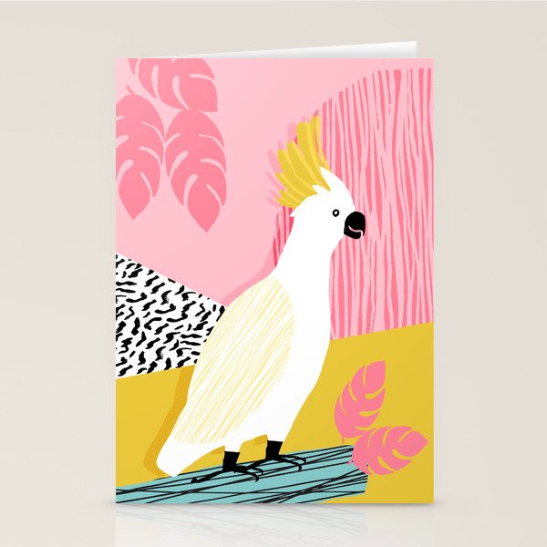 FeelFree - memphis throwback retro bird tropical nature animal parrot cockatoo 1980s 80s pop art Stationery Card Gallery Image 2