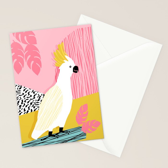 FeelFree - memphis throwback retro bird tropical nature animal parrot cockatoo 1980s 80s pop art Stationery Card Gallery Image 2