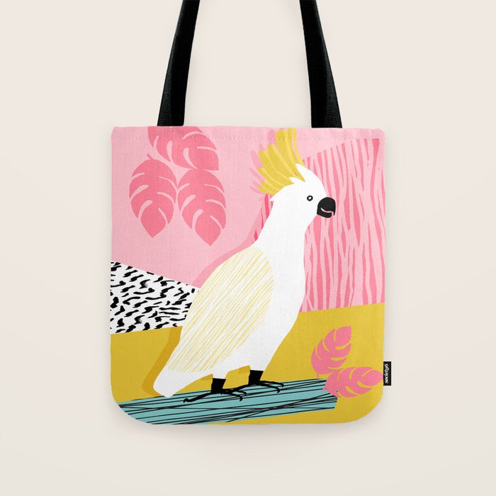 FeelFree - memphis throwback retro bird tropical nature animal parrot cockatoo 1980s 80s pop art Tote Bag Gallery Image 1
