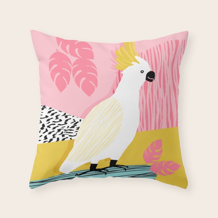 FeelFree - memphis throwback retro bird tropical nature animal parrot cockatoo 1980s 80s pop art Throw Pillow Gallery Image 6