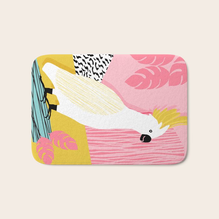 FeelFree - memphis throwback retro bird tropical nature animal parrot cockatoo 1980s 80s pop art Bath Mat Gallery Image 1