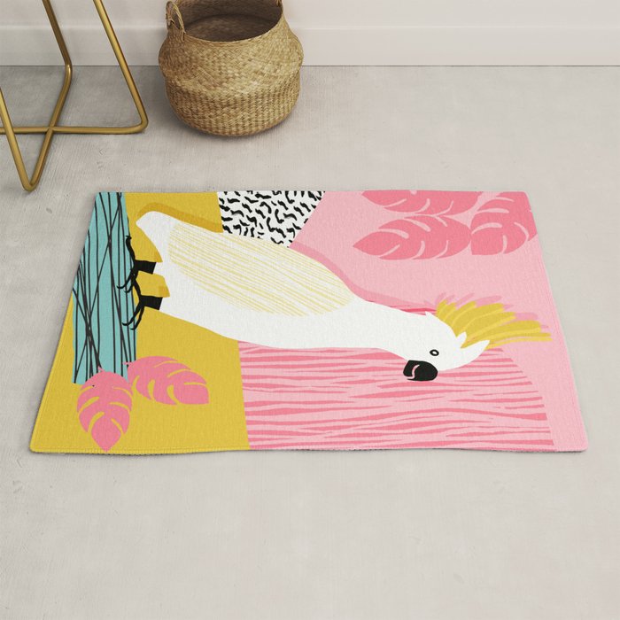 FeelFree - memphis throwback retro bird tropical nature animal parrot cockatoo 1980s 80s pop art Rug Gallery Image 1