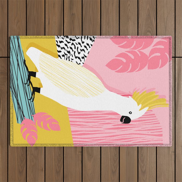 FeelFree - memphis throwback retro bird tropical nature animal parrot cockatoo 1980s 80s pop art Outdoor Rug Gallery Image 1