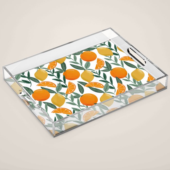 Citrus Fruit Pattern Lemons Oranges Botanical Design Acrylic Tray Gallery Image 1