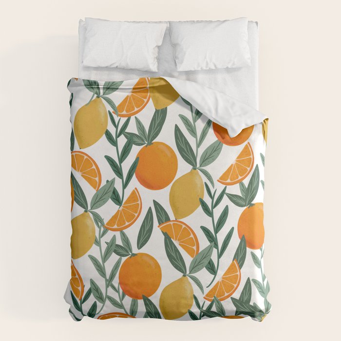 Citrus Fruit Pattern Lemons Oranges Botanical Design Duvet Cover Gallery Image 1