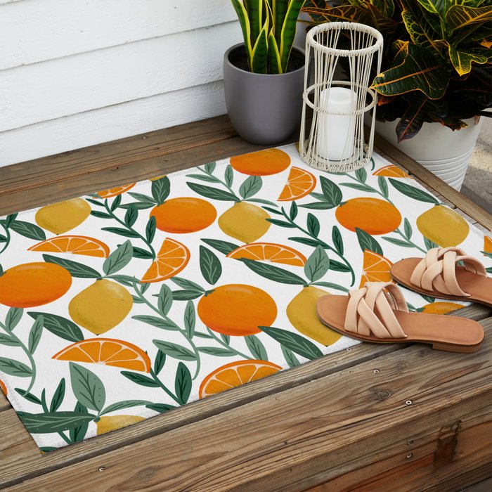 Citrus Fruit Pattern Lemons Oranges Botanical Design Outdoor Rug Gallery Image 2