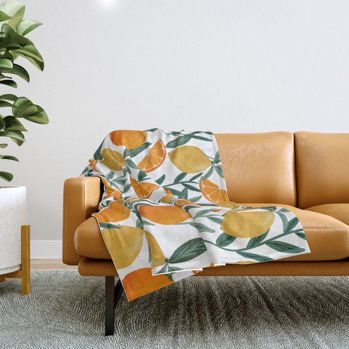 Citrus Fruit Pattern Lemons Oranges Botanical Design Throw Blanket Gallery Image 1