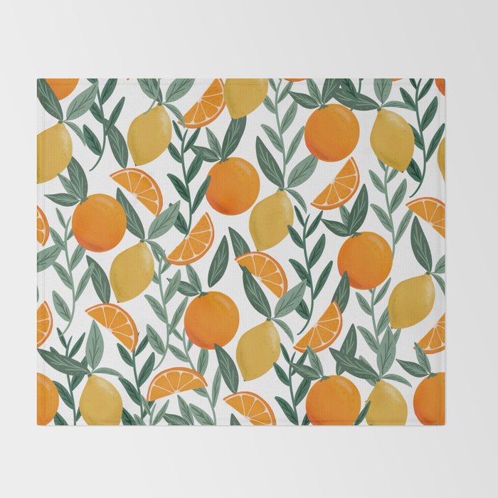 Citrus Fruit Pattern Lemons Oranges Botanical Design Throw Blanket Gallery Image 2