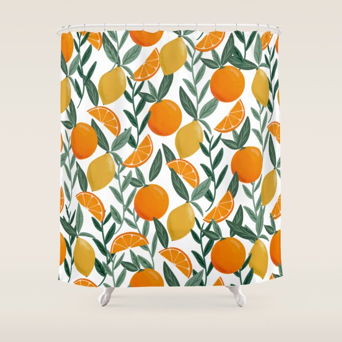 Citrus Fruit Pattern Lemons Oranges Botanical Design Shower Curtain Gallery Image 1