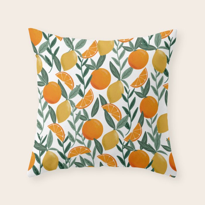 Citrus Fruit Pattern Lemons Oranges Botanical Design Throw Pillow Gallery Image 1