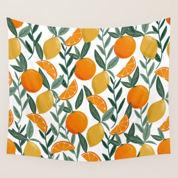 Citrus Fruit Pattern Lemons Oranges Botanical Design Wall Tapestry Gallery Image 4