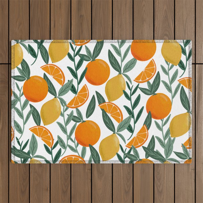 Citrus Fruit Pattern Lemons Oranges Botanical Design Outdoor Rug Gallery Image 1