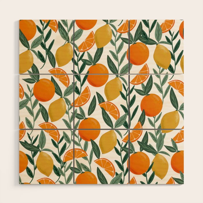 Citrus Fruit Pattern Lemons Oranges Botanical Design Wood Wall Art Gallery Image 1