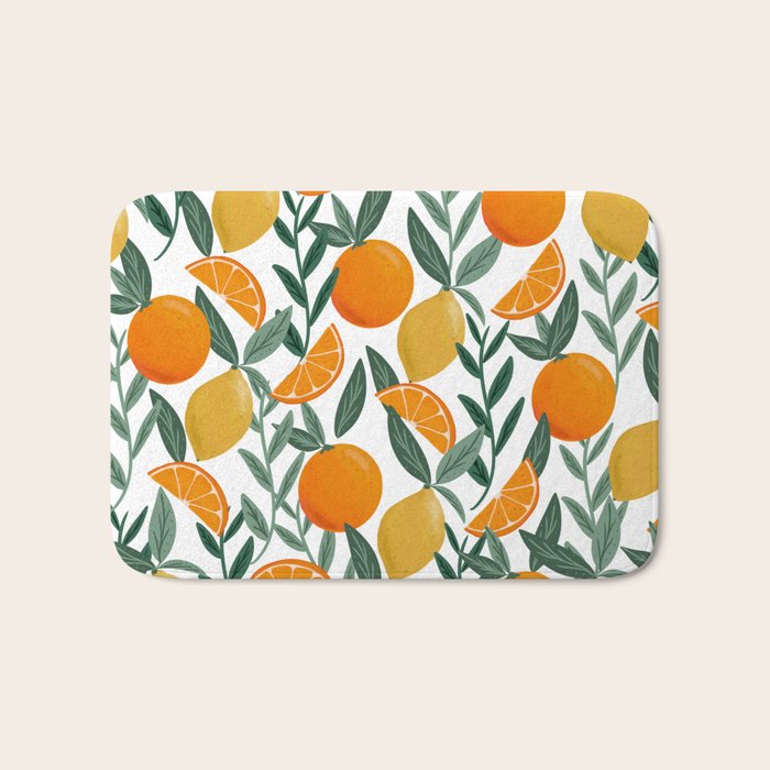 Citrus Fruit Pattern Lemons Oranges Botanical Design Bath Mat Gallery Image 1