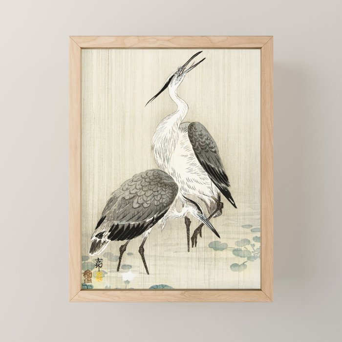 Herons in the rain - Japanese vintage woodblock print Mini Art Print Gallery Image 1